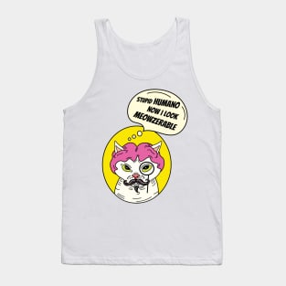 Cat with wig, cat with a mustache Tank Top